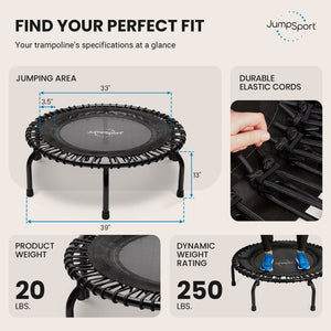 JumpSport 220 Small Rebounder for Adults, 39" ESSENTIAL Home Fitness Trampoline