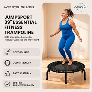 JumpSport 250 Workout Rebounder for Adults, 39" Mini Fitness Trampoline, Black