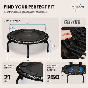 JumpSport 250 Workout Rebounder for Adults, 39" Mini Fitness Trampoline, Black