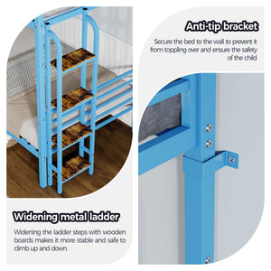 Bunk Bed, Convertible To 2 Separate Twin Size Beds With Full Length Guardrail & Ladder, No Box Spring Needed - Blue