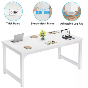 Executive Desk, Large Office Computer Workstation With Thick Frame - White