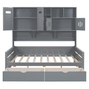 Daybed With All-In-One Cabinet And Shelf