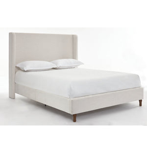 Hayden King Size Upholstered Wingback Bed with Textured Ivory Canvas and Tall 54' Headboard