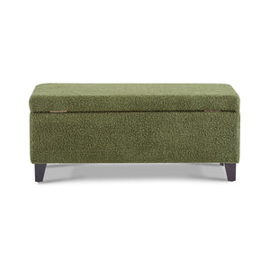 Storage Ottoman with Flip-Top Lid, Easy Assembly, Boucle Fabric & Rubber Wood Legs