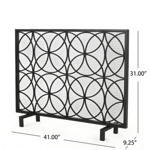 Thayer Single Panel Iron Fireplace Screen with Geometric Design