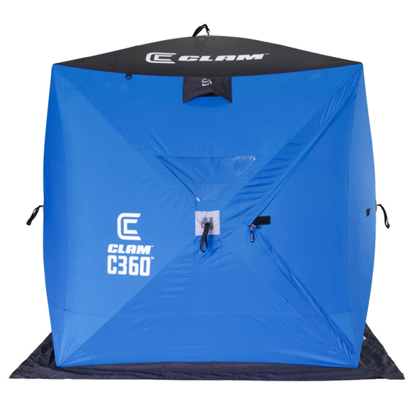 CLAM C-360 Portable 6 Ft 3 Person Pop Up Ice Fishing Thermal Hub Shelter Tent