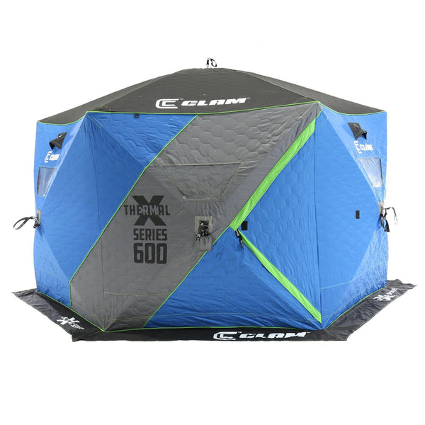 CLAM X-600 Portable 11.5 Ft 7 Person Pop Up Ice Fishing Thermal Hub Shelter Tent