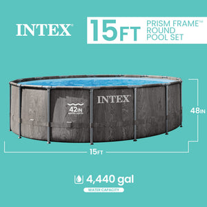 Intex Greywood Prism Frame 15'x48" Round Above Ground Outdoor Swimming Pool Set