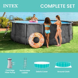 Intex Greywood Prism Frame 15'x48" Round Above Ground Outdoor Swimming Pool Set