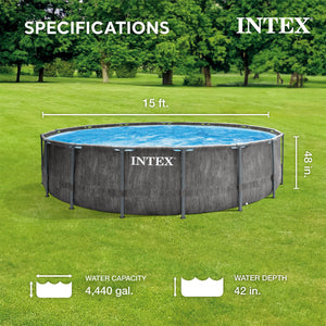 Intex Greywood Prism Frame 15'x48" Round Above Ground Outdoor Swimming Pool Set
