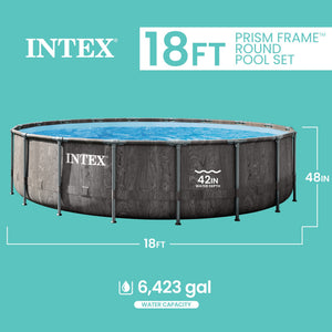 Intex Greywood Prism Frame 18'x48" Round Above Ground Outdoor Swimming Pool Set