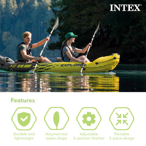 Intex 69629E 86" Lightweight Aluminum Double Oar Inflatable Kayak Paddle, Black
