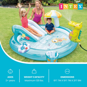 Intex 57165EP Gator Outdoor Inflatable Kiddie Pool Water Play Center with Slide
