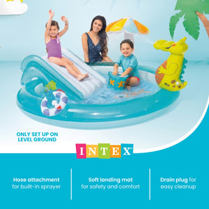 Intex 57165EP Gator Outdoor Inflatable Kiddie Pool Water Play Center with Slide
