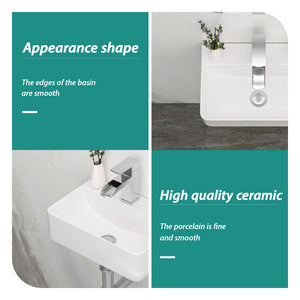 Ceramic Rectangle Wall Mount Bathroom Sink With Single Faucet Hole
