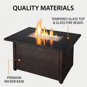 Endless Summer 44 Inch Rectangular Outdoor Gas Fire Table Pit with 40,000 BTU
