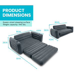 Intex Inflatable Pull-Out Sofa Bed Sleep Away Futon Couch, Queen, Gray (2 Pack)