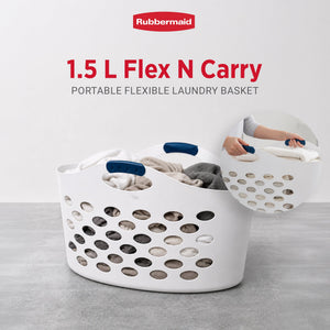 Rubbermaid 1.5 Capacity Flex N Carry Portable Flexible Laundry Basket, White