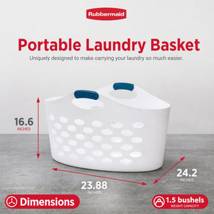 Rubbermaid 1.5 Capacity Flex N Carry Portable Flexible Laundry Basket, White