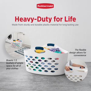 Rubbermaid 1.5 Capacity Flex N Carry Portable Flexible Laundry Basket, White