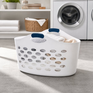 Rubbermaid 1.5 Capacity Flex N Carry Portable Flexible Laundry Basket, White