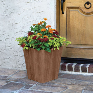 Suncast 16 Inch Farmington Decorative Rustic Wood Finish Garden Planter, Brown