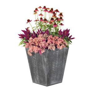 Suncast 16 Inch Farmington Decorative Rustic Wood Finish Garden Planter, Gray