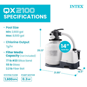 Intex 26675EG 1600 GPH Krystal Clear Pool Saltwater System and Sand Filter Pump