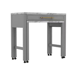 Light Gray Faux Marble Dining Table with Storage Drawer