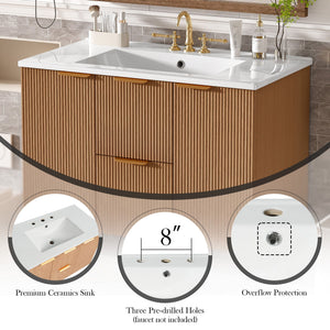 Modern Wall Mounted Bathroom Vanity, Soft Close Doors