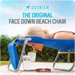 Ostrich South Beach Chair, Portable Outdoor Camping Pool Tanning Recliner, Blue