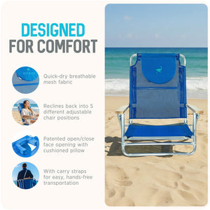 Ostrich South Beach Chair, Portable Outdoor Camping Pool Tanning Recliner, Blue