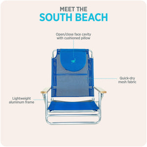 Ostrich South Beach Chair, Portable Outdoor Camping Pool Tanning Recliner, Blue