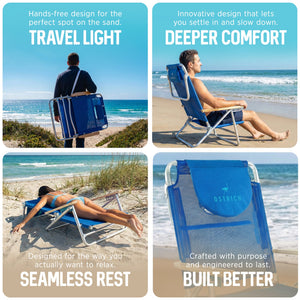 Ostrich South Beach Chair, Portable Outdoor Camping Pool Tanning Recliner, Blue