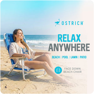 Ostrich South Beach Chair, Portable Outdoor Camping Pool Tanning Recliner, Blue - TRAPSKI