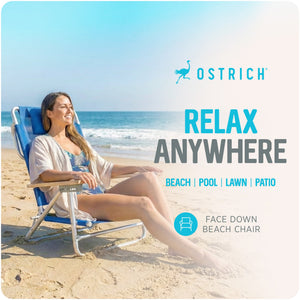 Ostrich South Beach Chair, Portable Outdoor Camping Pool Tanning Recliner, Blue