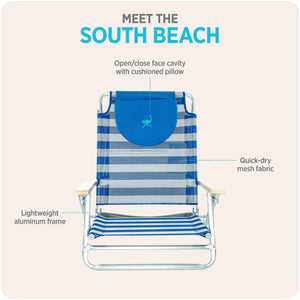 Ostrich South Beach Chair Portable Outdoor Camping Pool Tanning Recliner, Stripe