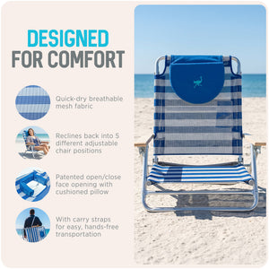 Ostrich South Beach Chair Portable Outdoor Camping Pool Tanning Recliner, Stripe