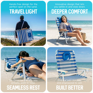 Ostrich South Beach Chair Portable Outdoor Camping Pool Tanning Recliner, Stripe
