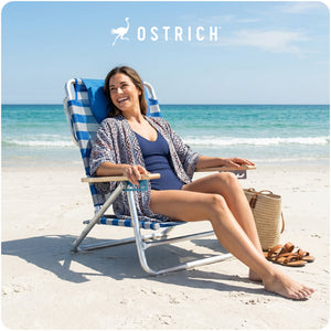 Ostrich South Beach Chair Portable Outdoor Camping Pool Tanning Recliner, Stripe