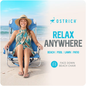 Ostrich Ladies Comfort Backpacker, Outdoor Beach Pool Reclining Chair, Blue