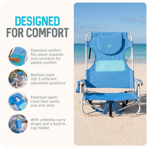 Ostrich Ladies Comfort Backpacker, Outdoor Beach Pool Reclining Chair, Blue