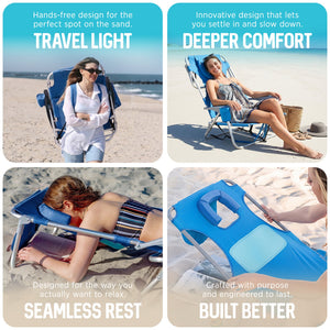 Ostrich Ladies Comfort Backpacker, Outdoor Beach Pool Reclining Chair, Blue