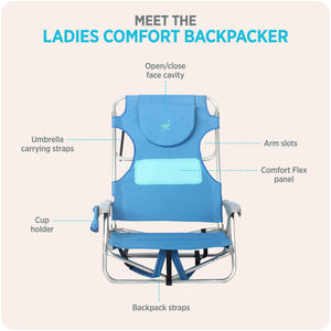 Ostrich Ladies Comfort Backpacker, Outdoor Beach Pool Reclining Chair, Blue