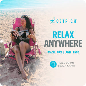 Ostrich Ladies Comfort Backpacker, Outdoor Beach Pool Reclining Chair, Pink