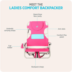 Ostrich Ladies Comfort Backpacker, Outdoor Beach Pool Reclining Chair, Pink