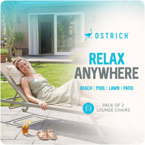 Ostrich Princeton Outdoor Chaise Lounge Pool Beach Patio Chair, Tan, 2 Pack