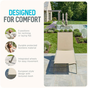 Ostrich Princeton Outdoor Chaise Lounge Pool Beach Patio Chair, Tan, 2 Pack
