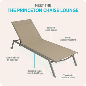 Ostrich Princeton Outdoor Chaise Lounge Pool Beach Patio Chair, Tan, 2 Pack