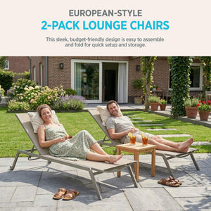 Ostrich Princeton Outdoor Chaise Lounge Pool Beach Patio Chair, Tan, 2 Pack